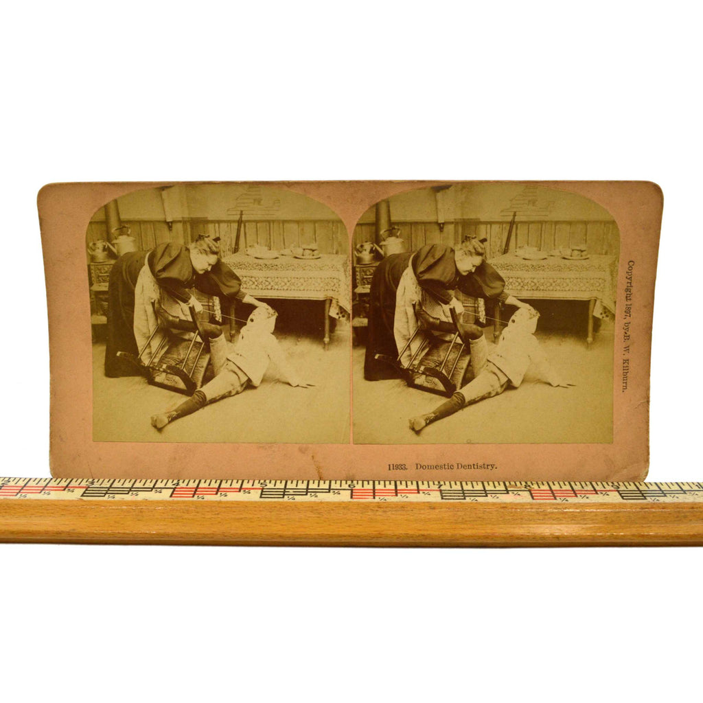 rare stereoscope cards Antique STEREOSCOPE CARD Rare STEREOVIEW Domestic Dentistry #11933 B.W – Get A Grip & More